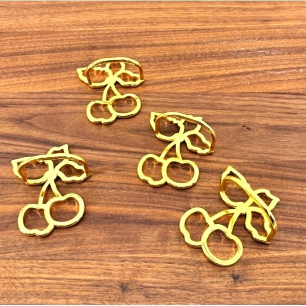 Gold Tone Cherry Napkin Rings Set of 4 Metal Fruit Design Table Decor Cottage
